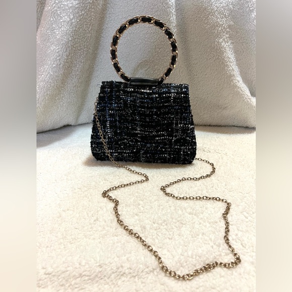 Structured Tweed Handbag with Cicular Handle - Picture 2 of 11